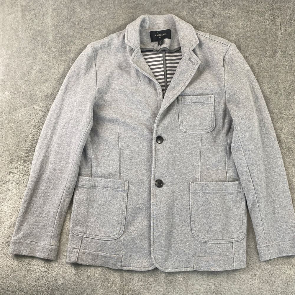 Porter & Ash Knit Blazer Mens L Grey Unstructured Cotton Blend Sport Coat Jacket